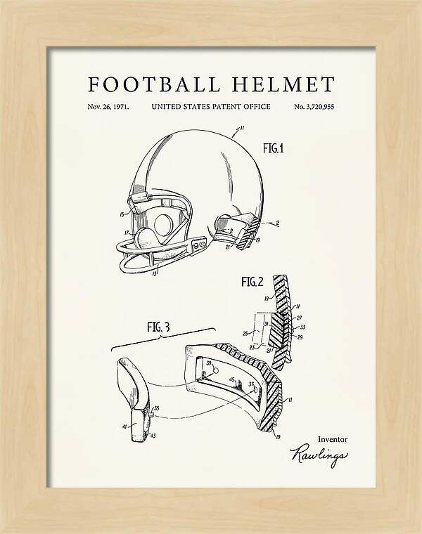 Football Helmet Rawlings Minimalist Patent Us3720955a