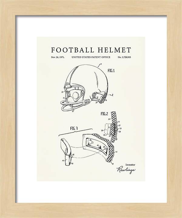 Football Helmet Rawlings Minimalist Patent Us3720955a