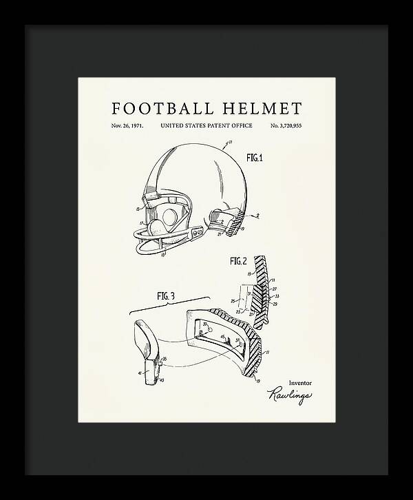 Football Helmet Rawlings Minimalist Patent Us3720955a