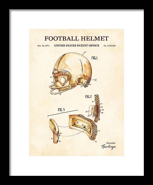 Football Helmet Rawlings Watercolor Patent Us3720955a