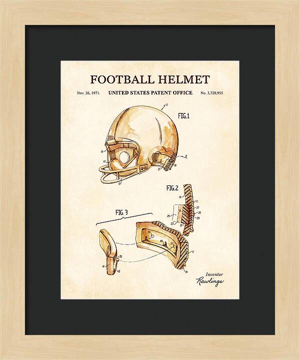 Football Helmet Rawlings Watercolor Patent Us3720955a