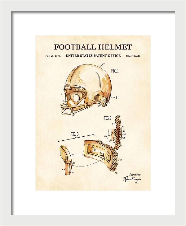 Football Helmet Rawlings Watercolor Patent Us3720955a