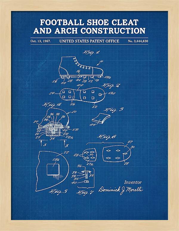 Football Shoe Cleat Blueprint Patent Us3444630