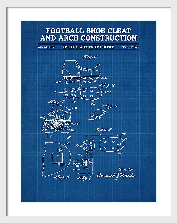 Football Shoe Cleat Blueprint Patent Us3444630