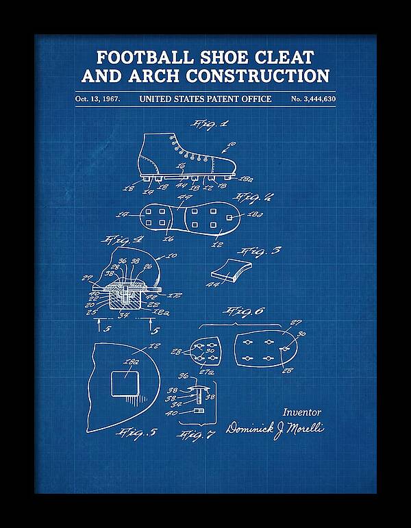Football Shoe Cleat Blueprint Patent Us3444630