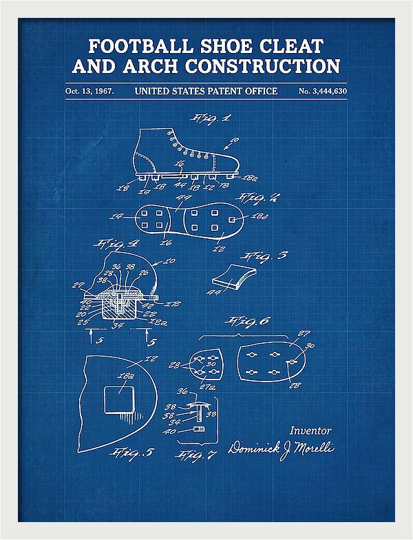 Football Shoe Cleat Blueprint Patent Us3444630