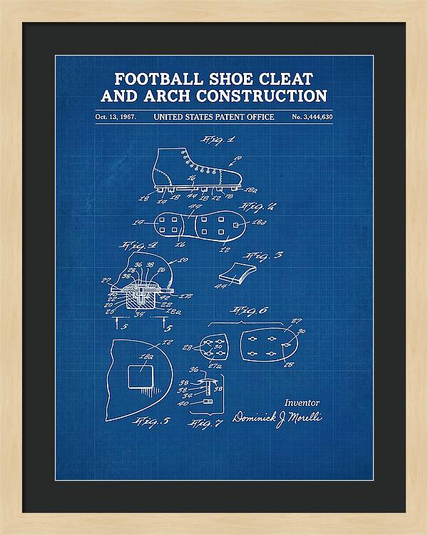 Football Shoe Cleat Blueprint Patent Us3444630