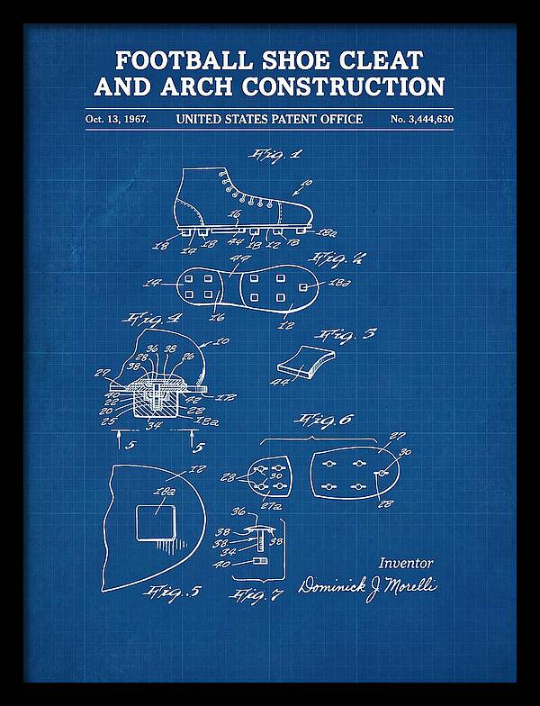 Football Shoe Cleat Blueprint Patent Us3444630