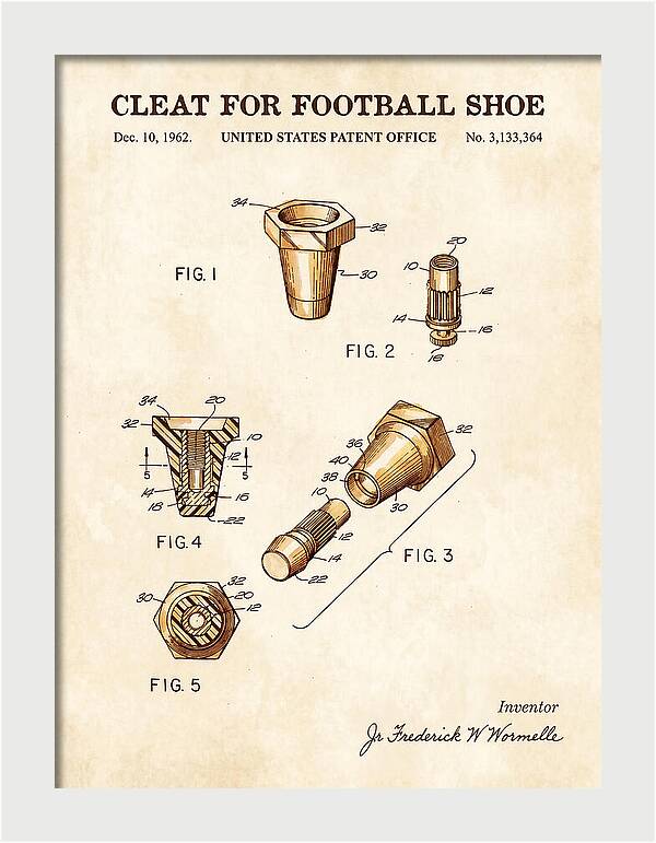 Football Shoe Cleat Watercolor Patent Us3133364