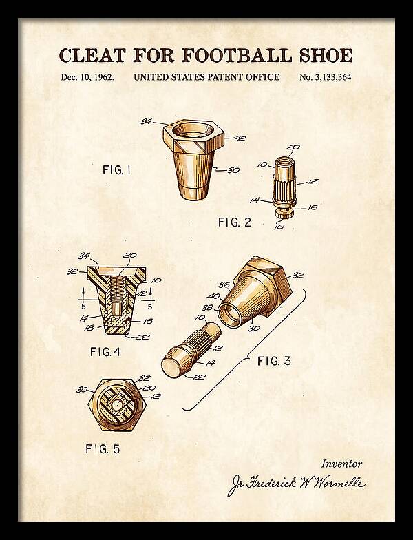Football Shoe Cleat Watercolor Patent Us3133364