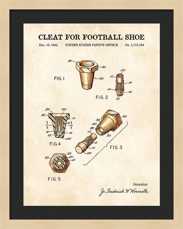 Football Shoe Cleat Watercolor Patent Us3133364