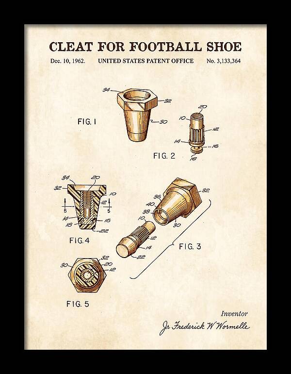 Football Shoe Cleat Watercolor Patent Us3133364