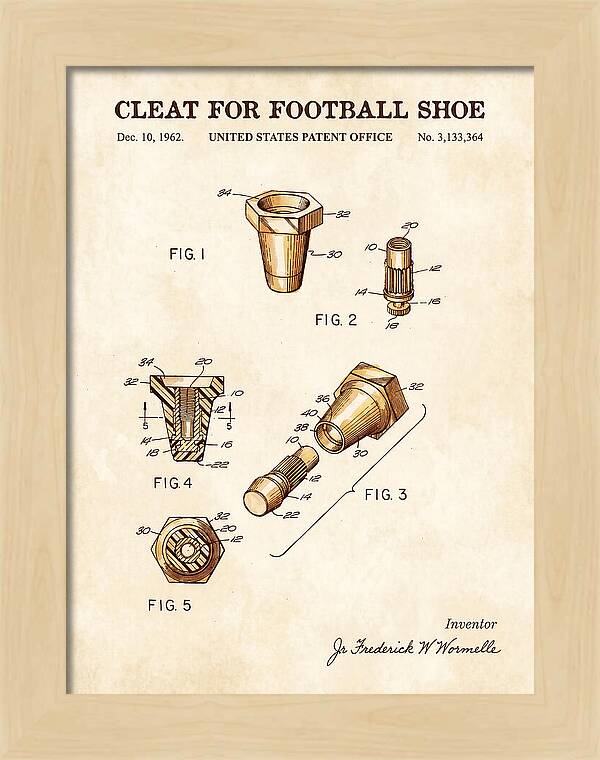 Football Shoe Cleat Watercolor Patent Us3133364