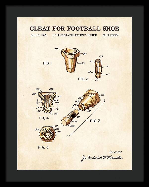 Football Shoe Cleat Watercolor Patent Us3133364