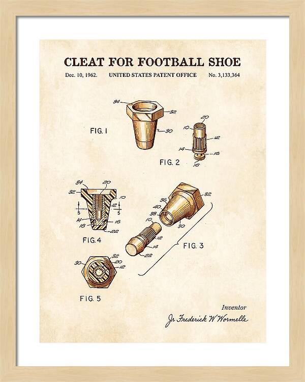 Football Shoe Cleat Watercolor Patent Us3133364