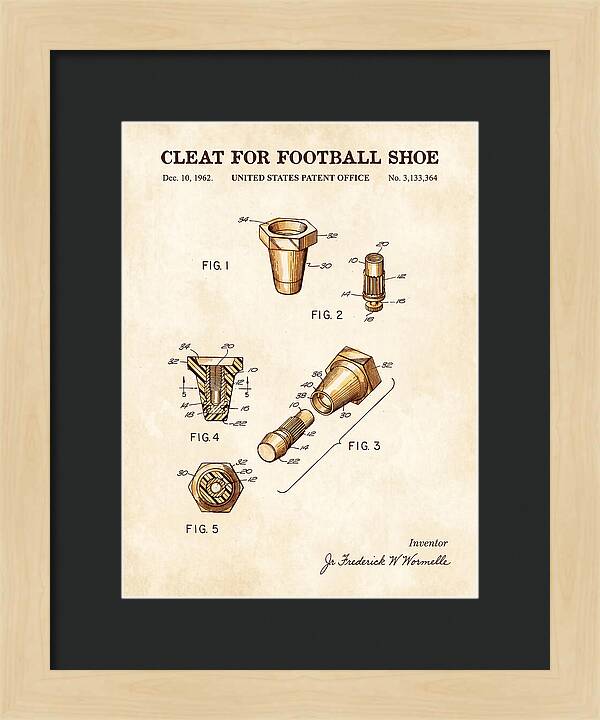 Football Shoe Cleat Watercolor Patent Us3133364