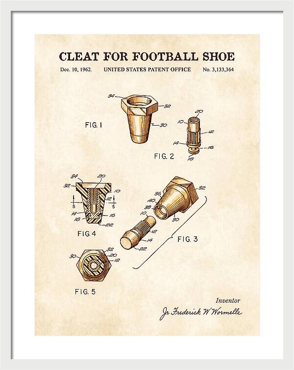 Football Shoe Cleat Watercolor Patent Us3133364