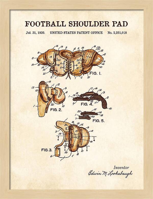 Football Shoulder Pad Watercolor Patent Us2251018a