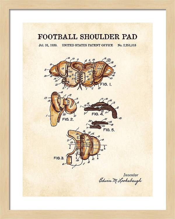 Football Shoulder Pad Watercolor Patent Us2251018a