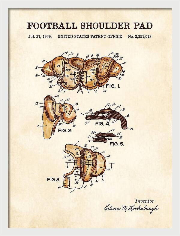Football Shoulder Pad Watercolor Patent Us2251018a