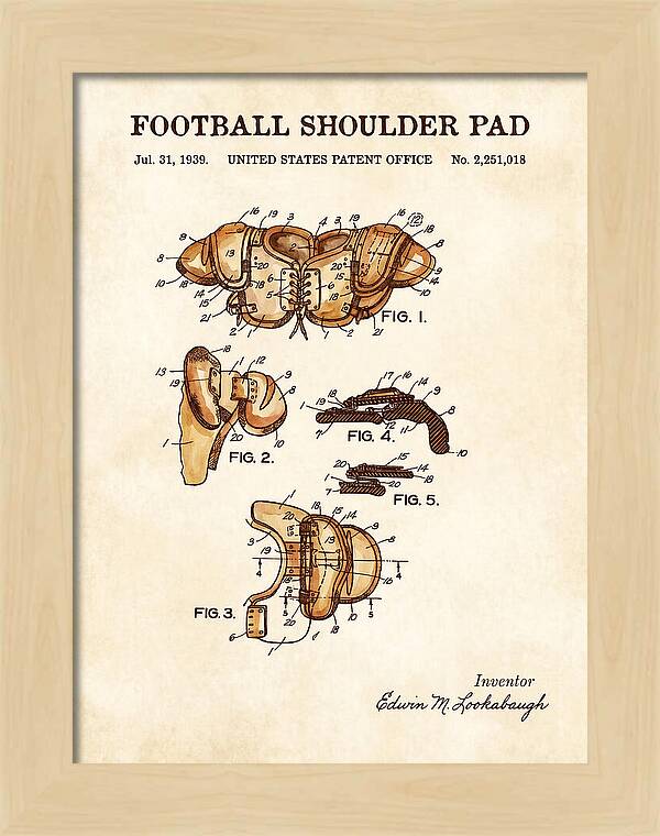 Football Shoulder Pad Watercolor Patent Us2251018a
