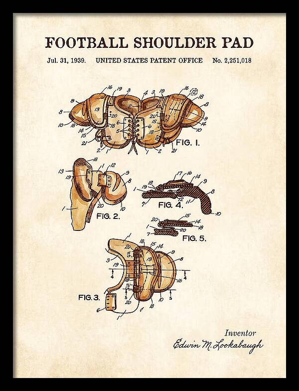 Football Shoulder Pad Watercolor Patent Us2251018a