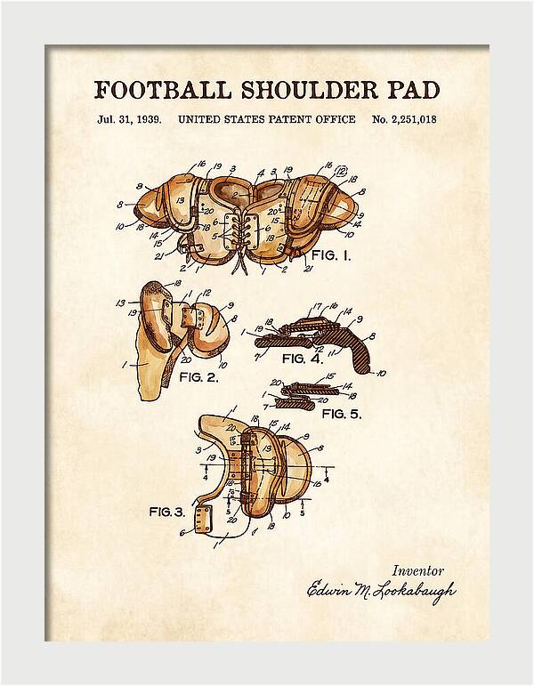 Football Shoulder Pad Watercolor Patent Us2251018a