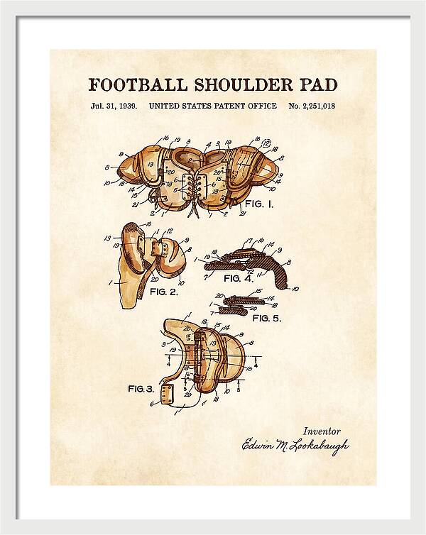 Football Shoulder Pad Watercolor Patent Us2251018a