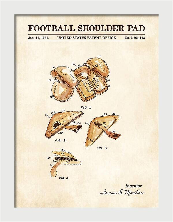 Football Shoulder Pad Watercolor Patent Us2761143a