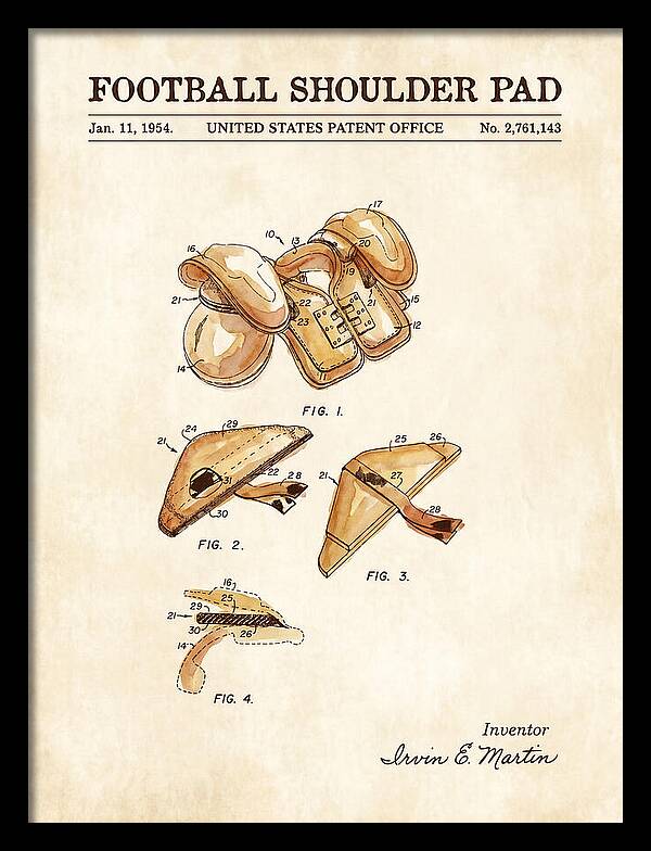 Football Shoulder Pad Watercolor Patent Us2761143a