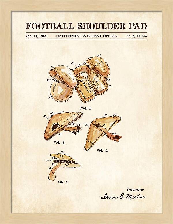 Football Shoulder Pad Watercolor Patent Us2761143a