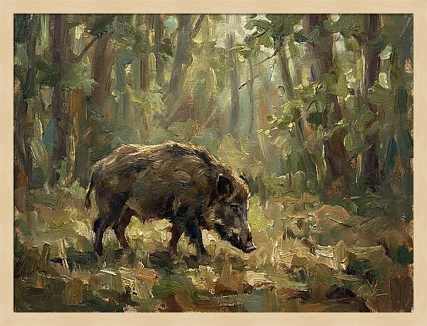 Forest Hog In Sunlit Woods