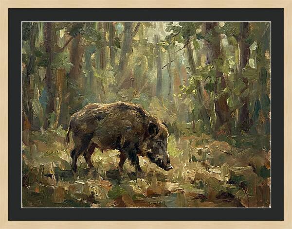 Forest Hog In Sunlit Woods