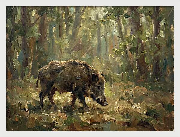 Forest Hog In Sunlit Woods