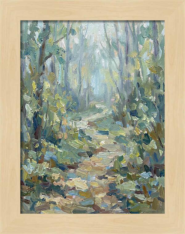 Forest Path Through Misty Trees
