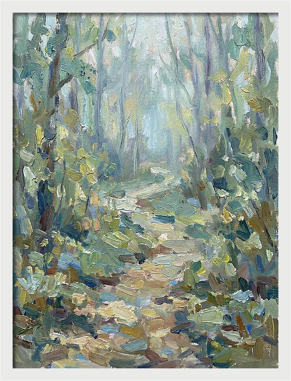 Forest Path Through Misty Trees