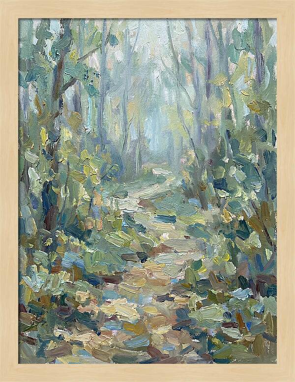 Forest Path Through Misty Trees
