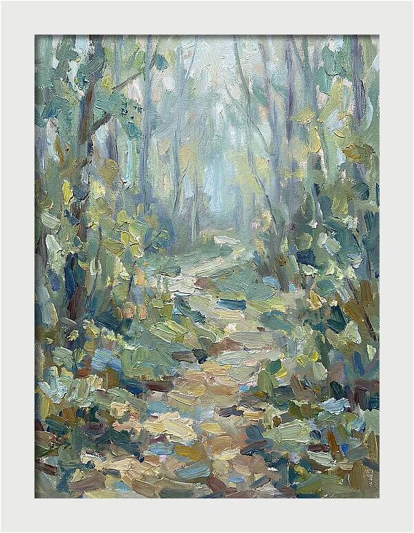 Forest Path Through Misty Trees