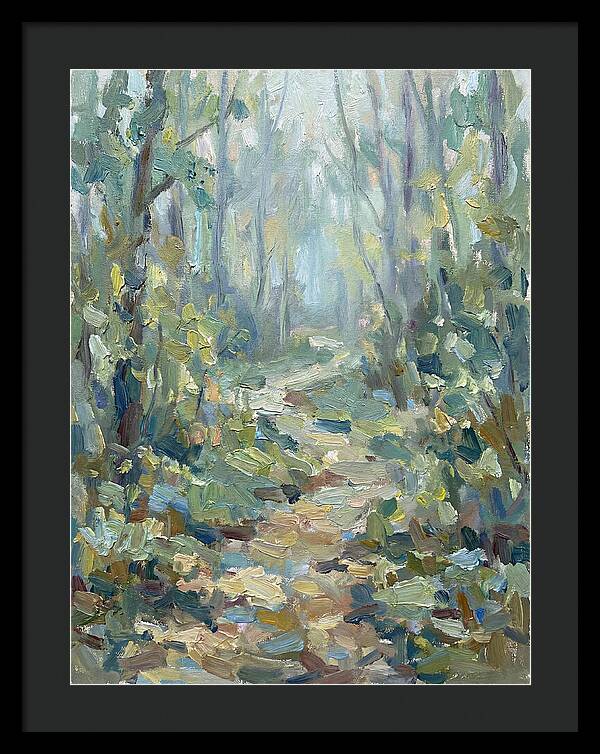 Forest Path Through Misty Trees