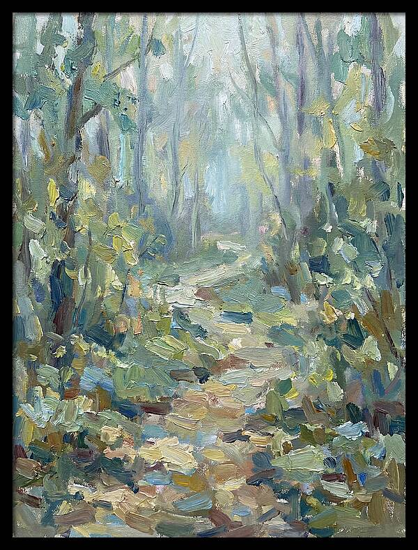 Forest Path Through Misty Trees