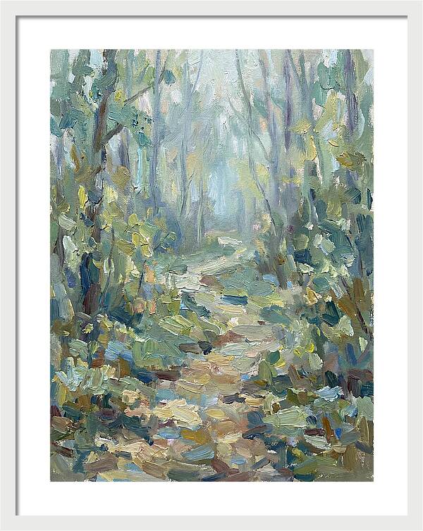 Forest Path Through Misty Trees