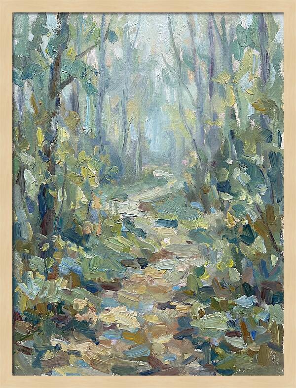 Forest Path Through Misty Trees