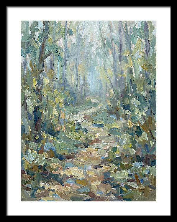 Forest Path Through Misty Trees