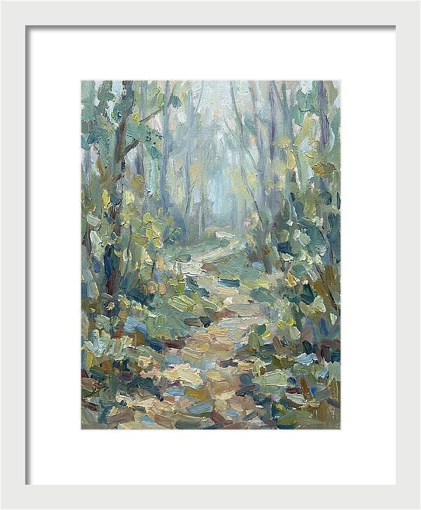 Forest Path Through Misty Trees