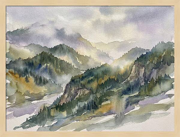 Forested Mountains In Watercolor