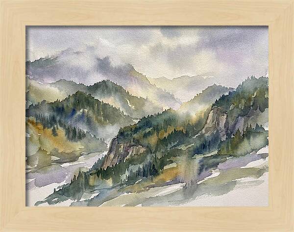 Forested Mountains In Watercolor