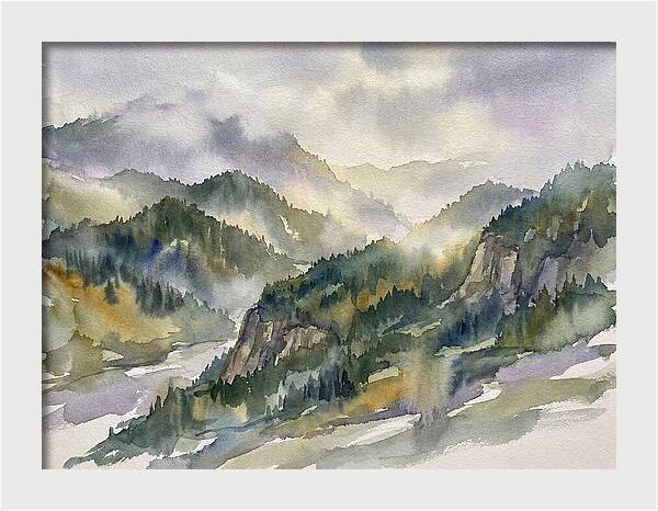 Forested Mountains In Watercolor