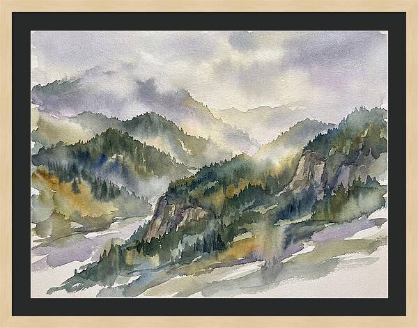 Forested Mountains In Watercolor