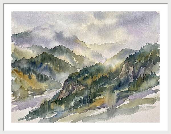 Forested Mountains In Watercolor