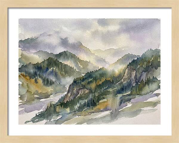 Forested Mountains In Watercolor